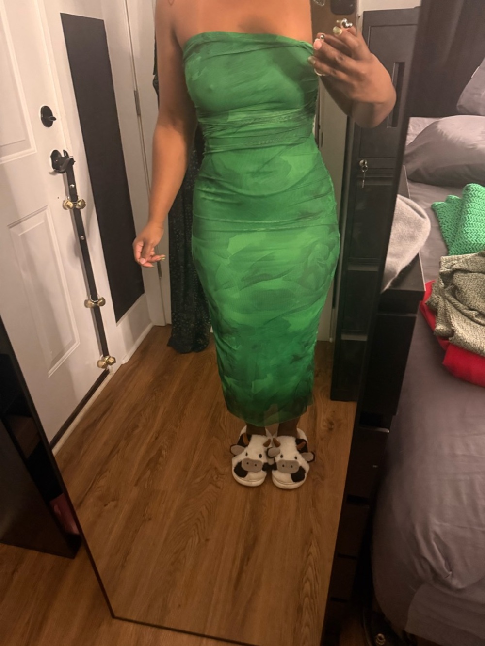 Strapless Green Bodycon Midi Dress